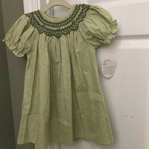Smocked green bishop dress 12m